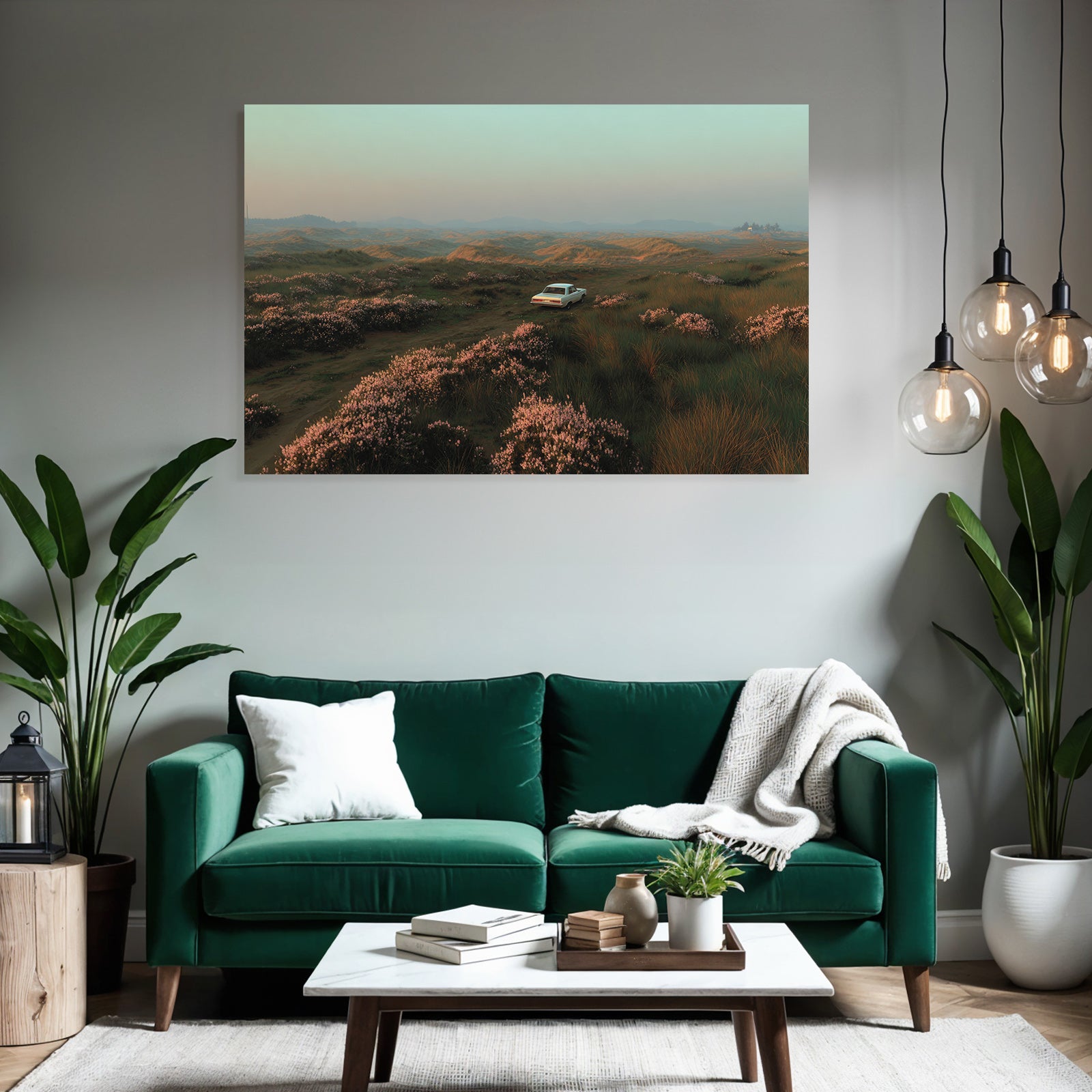 Idyllische Landschaft Mit Altem Auto Und Rose Blumen | Duenen und Heide | Landschaften