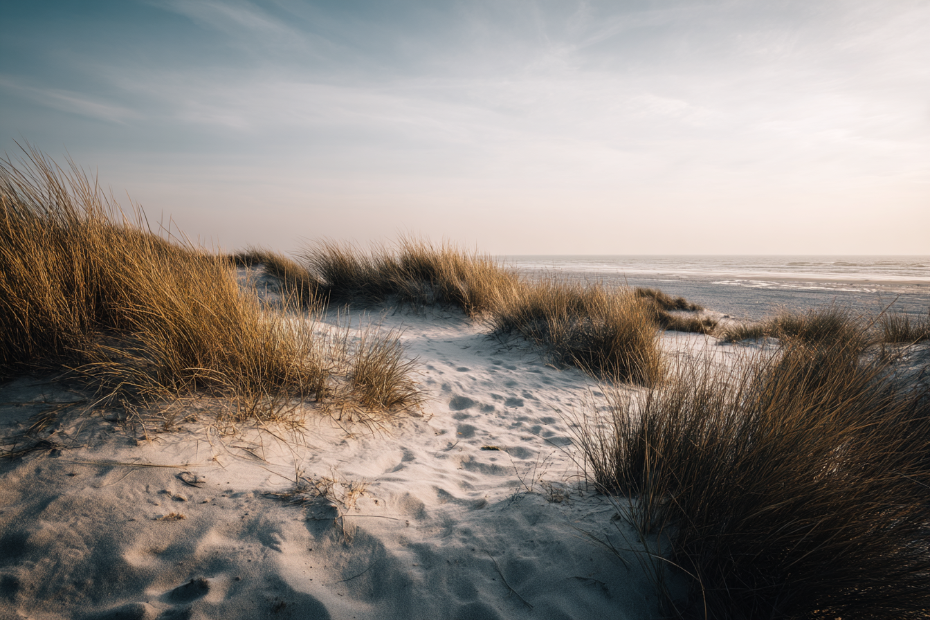 Sandstrand Mit Gras Und Sanddünen Am Küstenbereich