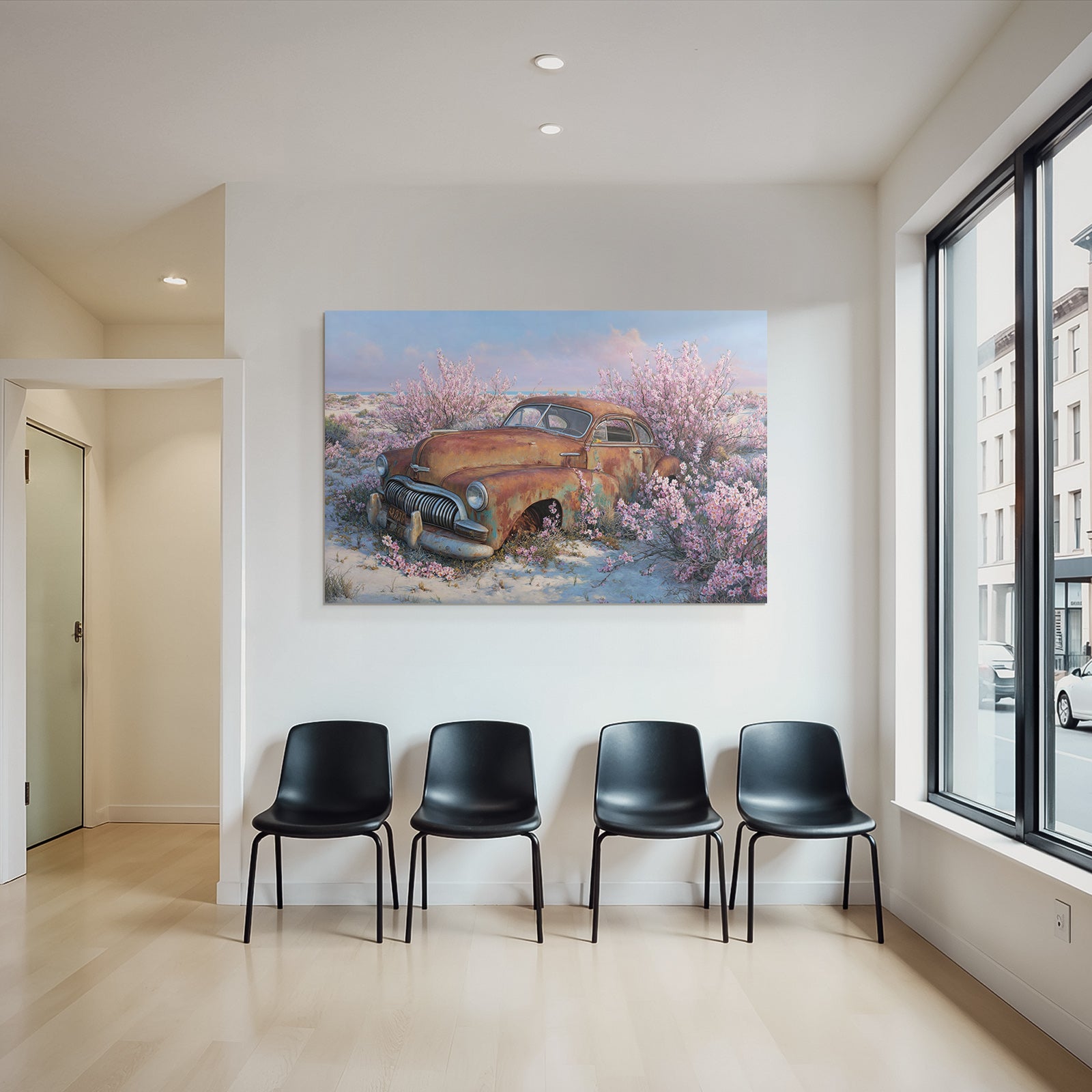 Verrostetes Auto Umgeben Von Blühenden Rosa Blumen | Duenen und Heide | Landschaften