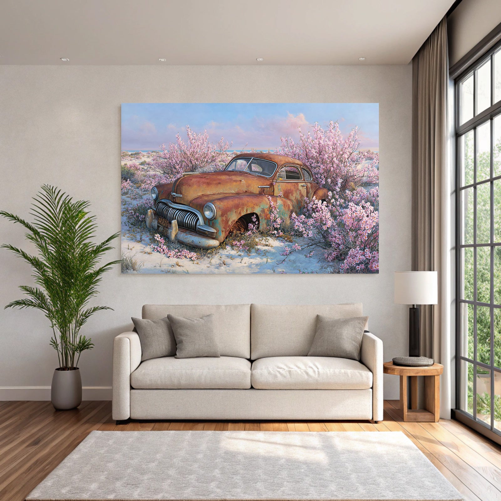 Verrostetes Auto Umgeben Von Blühenden Rosa Blumen | Duenen und Heide | Landschaften
