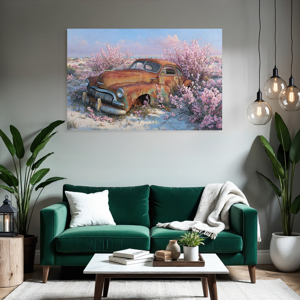 Verrostetes Auto Umgeben Von Blühenden Rosa Blumen | Duenen und Heide | Landschaften