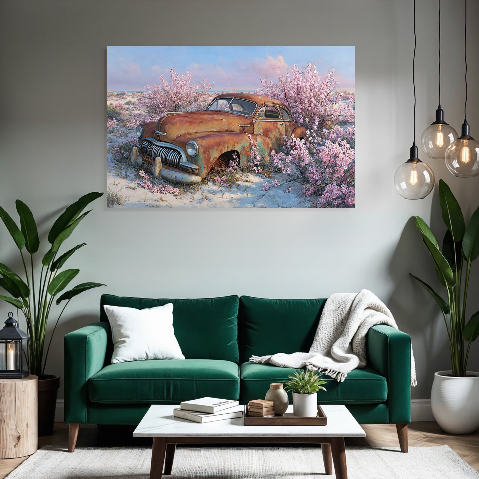 Verrostetes Auto Umgeben Von Blühenden Rosa Blumen | Duenen und Heide | Landschaften