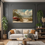Vintage Rotes Auto In Der Natur Mit Gras Und Baeumen | Duenen und Heide | Landschaften