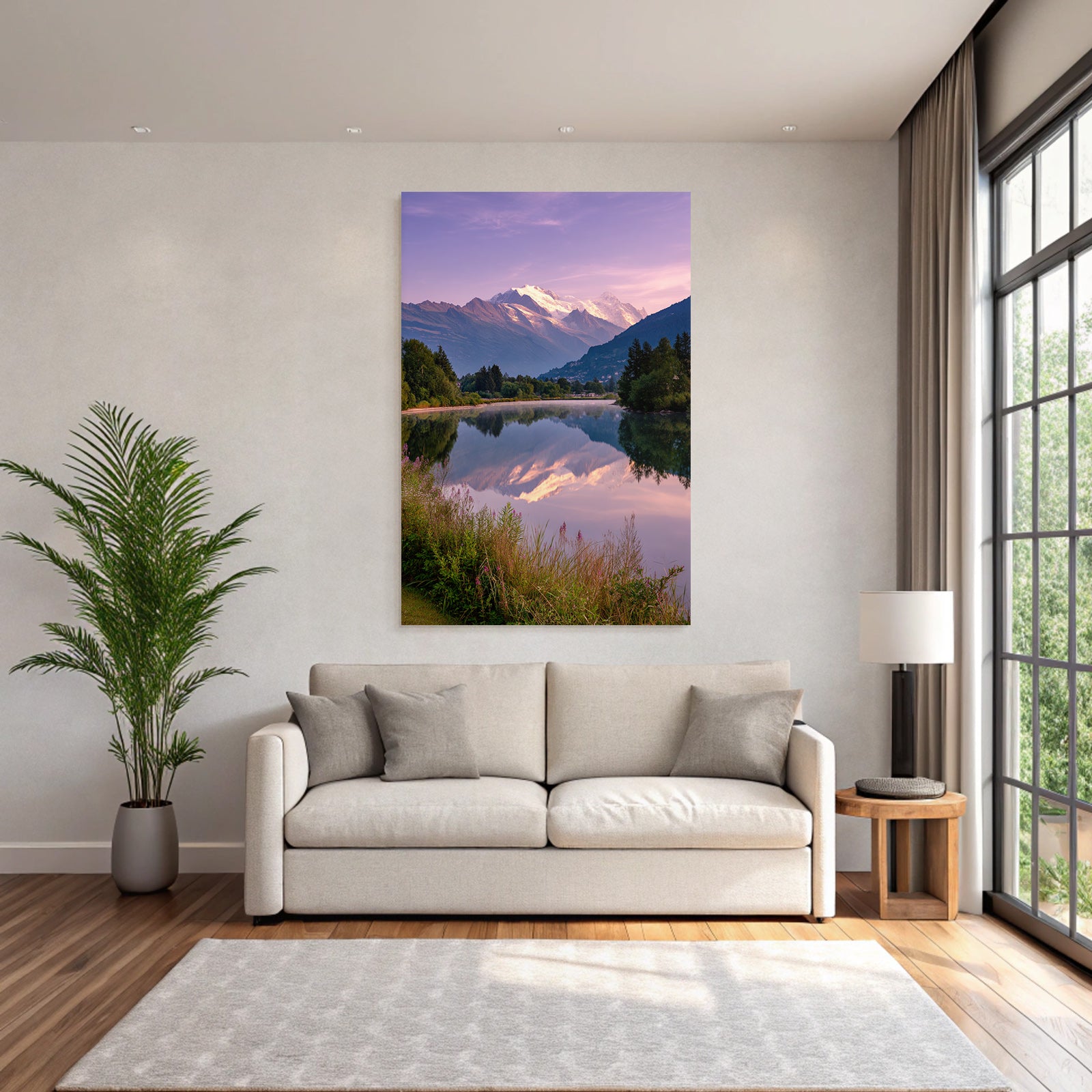 Beruhigende Landschaft Mit Gebirgen Und Wasser Im Dämmerlicht