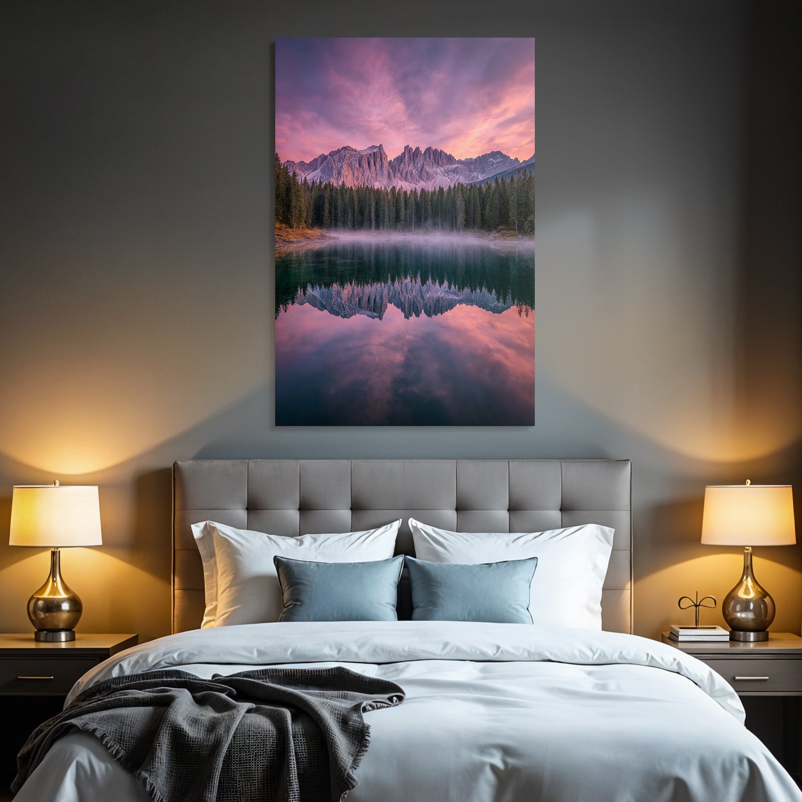 Beruhigende Landschaft Spiegelung Des Gebirges Im See Bei Werklicht