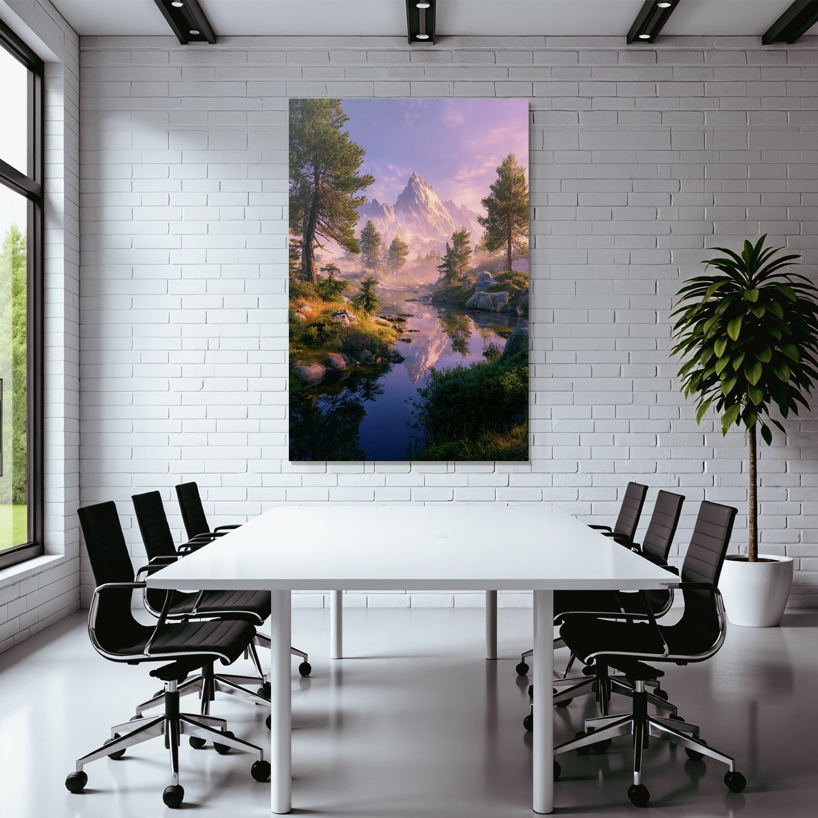 Friedliche Landlandschaft Mit Bergen Und Wasser An Dämmerung
