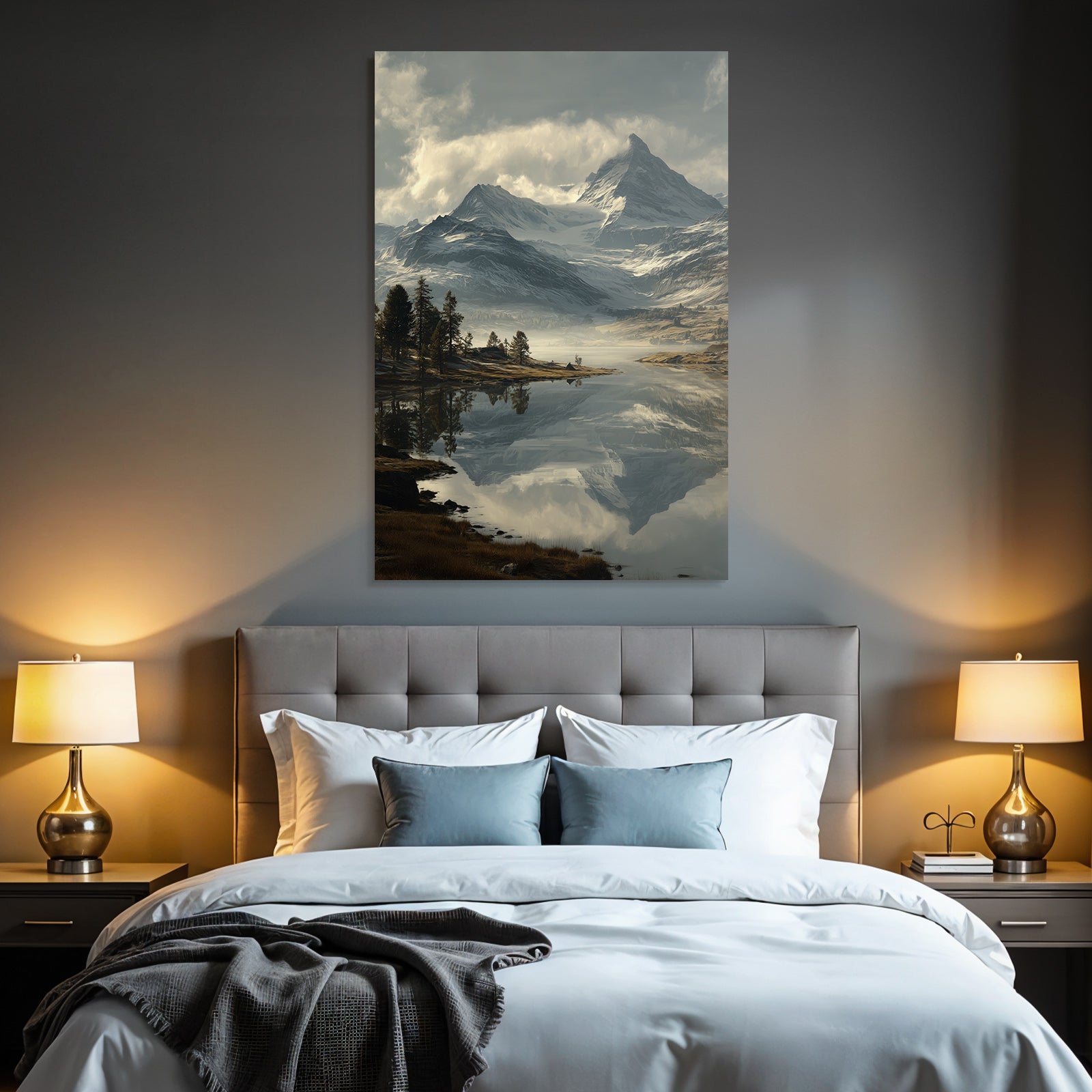 Friedliche Landschaft Mit Bergen Und See