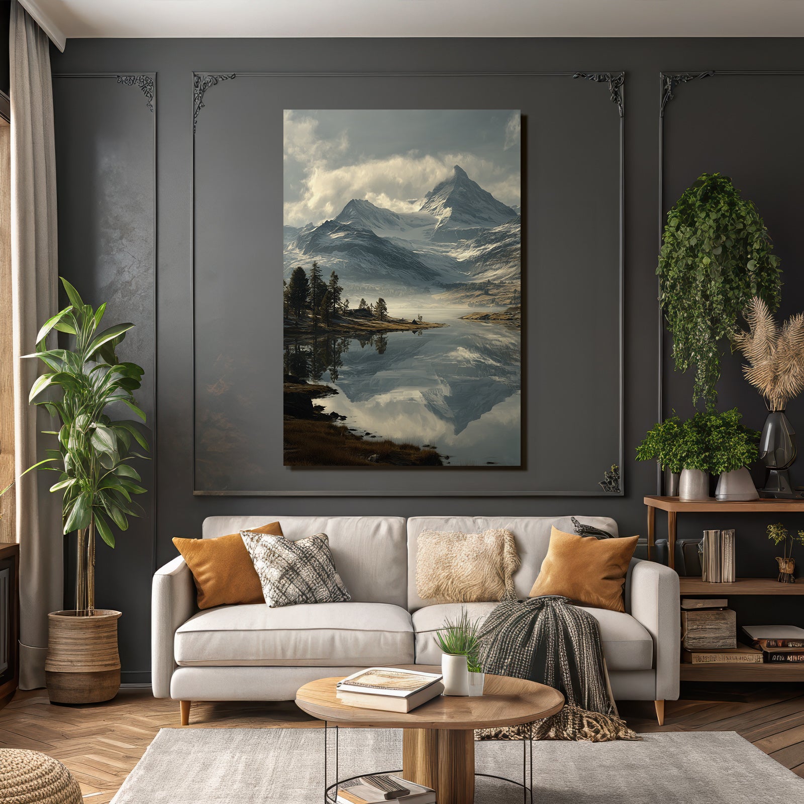 Friedliche Landschaft Mit Bergen Und See