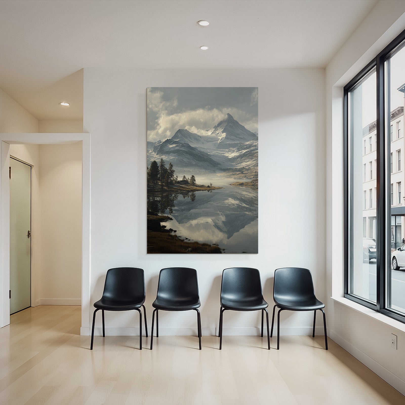 Friedliche Landschaft Mit Bergen Und See