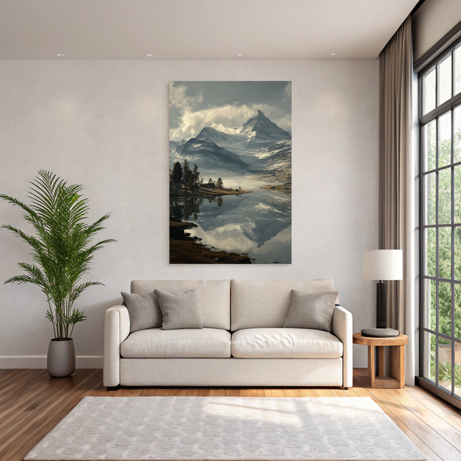 Friedliche Landschaft Mit Bergen Und See