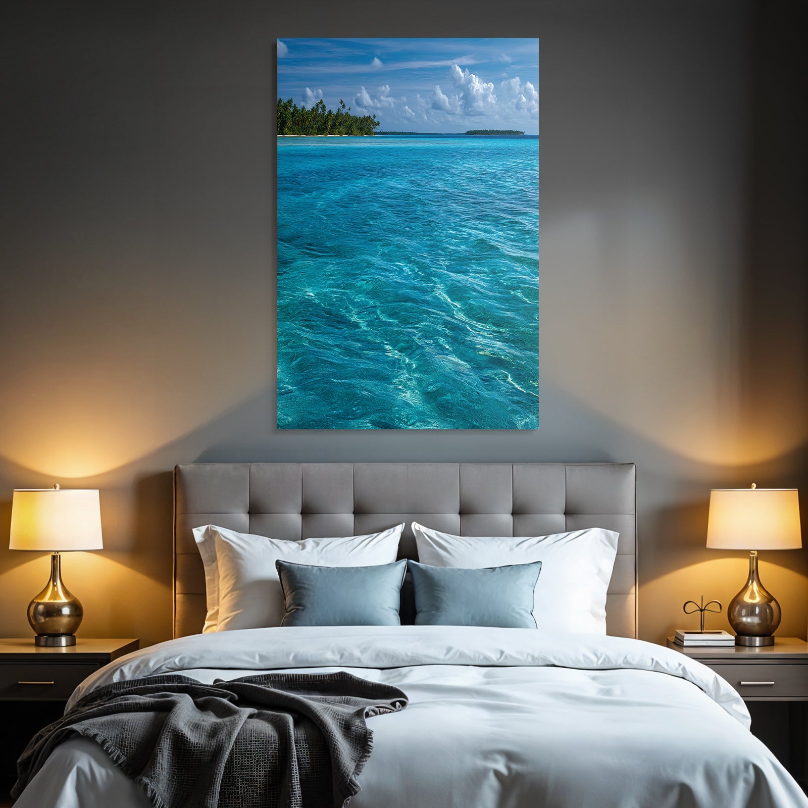 Ruhe Am Ozean Mit Insel Und Palmen