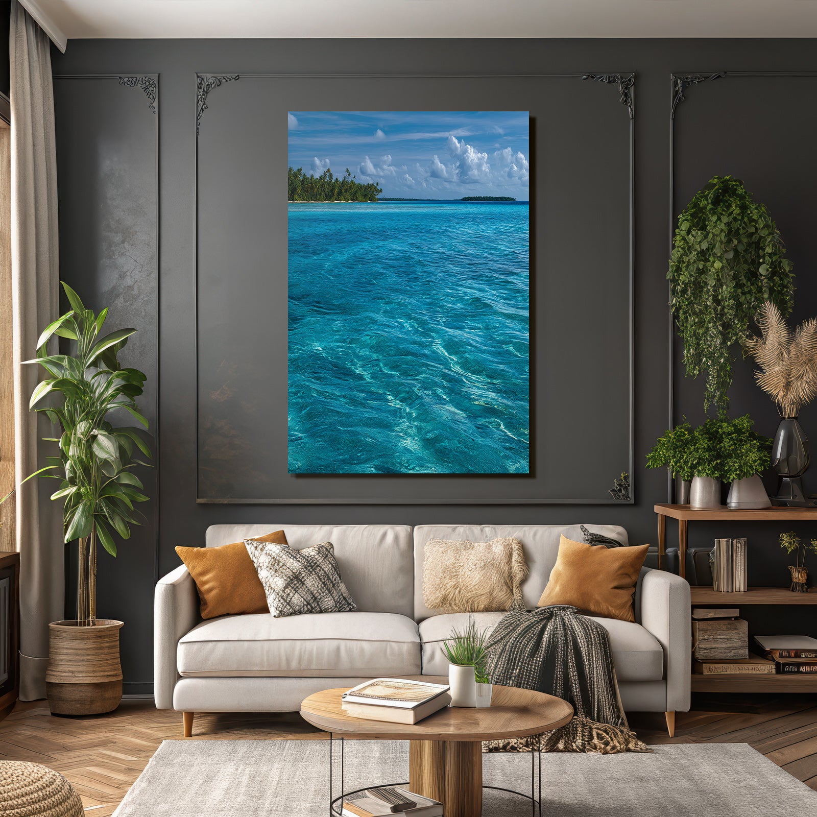Ruhe Am Ozean Mit Insel Und Palmen
