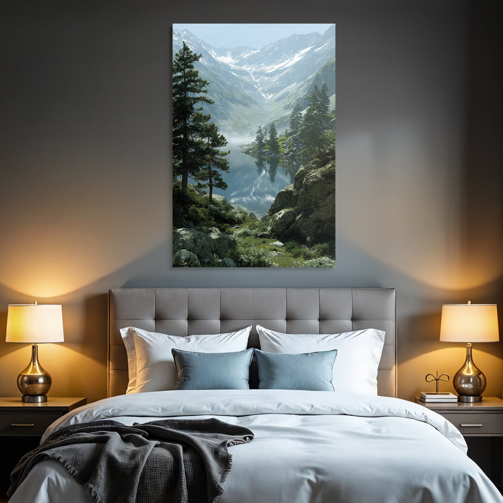 Ruhige Berglandschaft Mit See Und Nebel Reflexionen