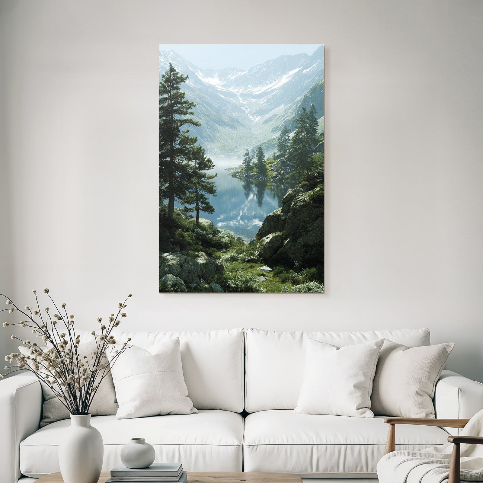Ruhige Berglandschaft Mit See Und Nebel Reflexionen