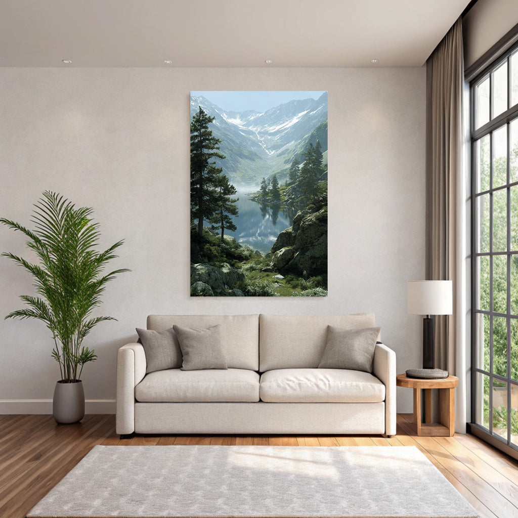 Ruhige Berglandschaft Mit See Und Nebel Reflexionen