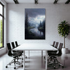 Ruhige Landschaft Mit Fluss Und Bergen Mit Nebel Und Drama Himmel