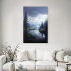 Ruhige Landschaft Mit Fluss Und Bergen Mit Nebel Und Drama Himmel