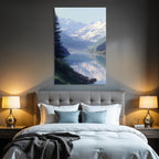 Ruhige Landschaft Mit Schneebedeckten Bergen Und Wasser Reflexionen