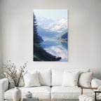 Ruhige Landschaft Mit Schneebedeckten Bergen Und Wasser Reflexionen