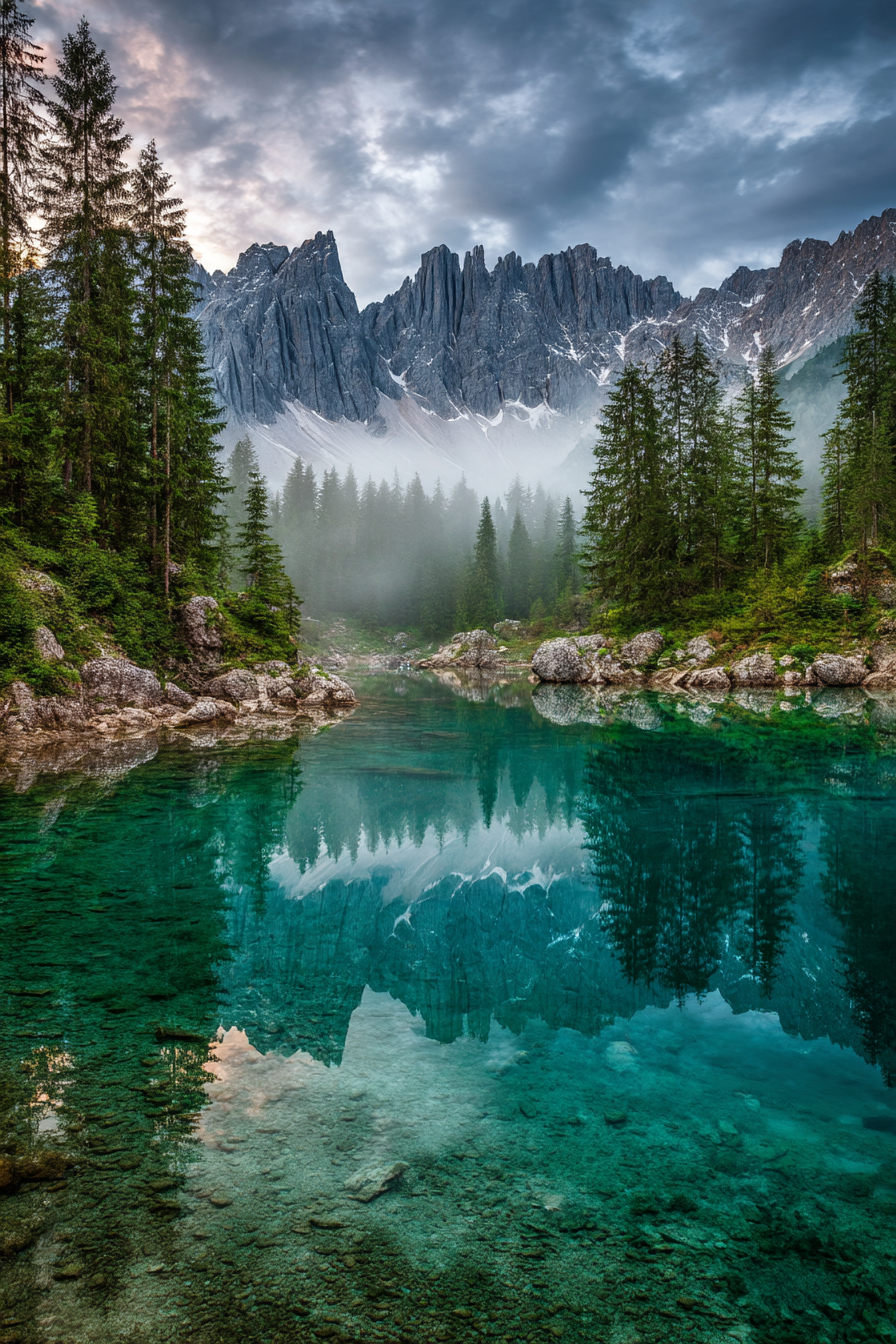 Ruhige Landschaft Mit See Baeumen Und Bergen | Seen und Unterwasserwelten | Landschaften