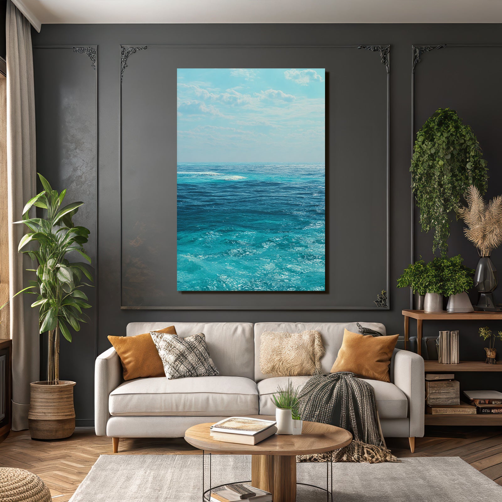 Ruhige Ozeanszene Blau Türkis Himmel Wolken