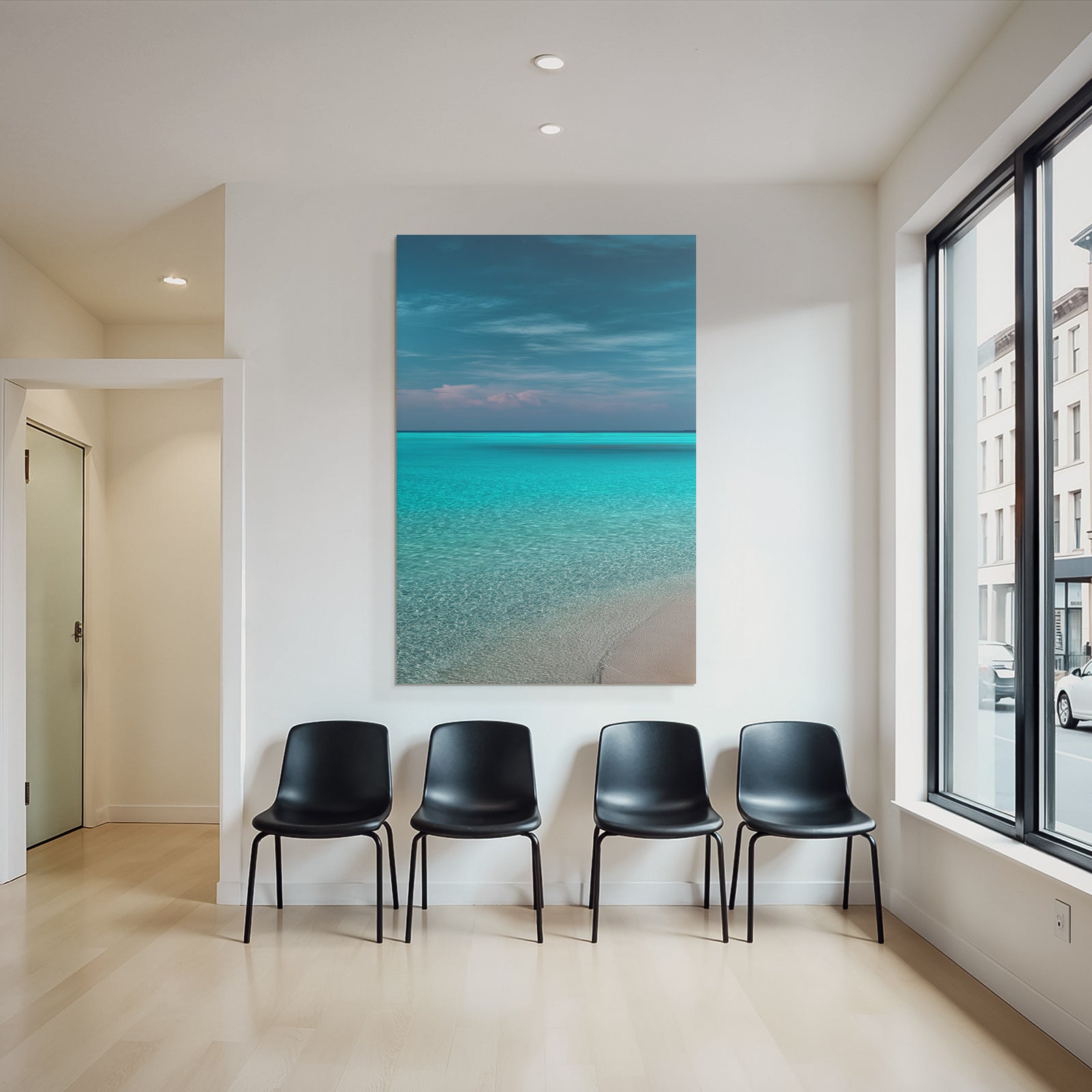 Ruhiger Strand Klare Wasser Sandige Kuste Blaür Himmel
