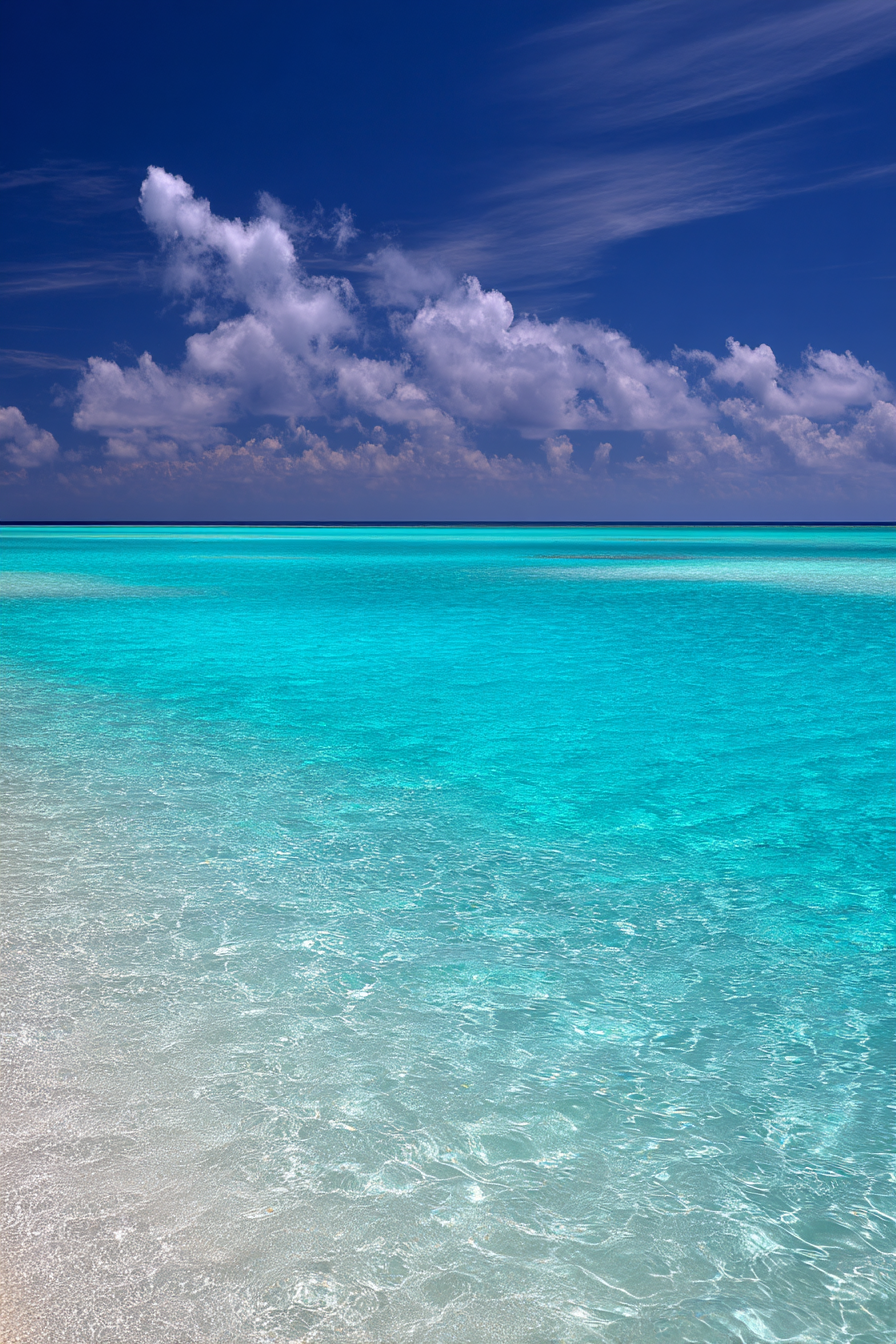 Ruhiger Strand Turquoise Wasser Himmel Wolken | Seen und Unterwasserwelten | Landschaften