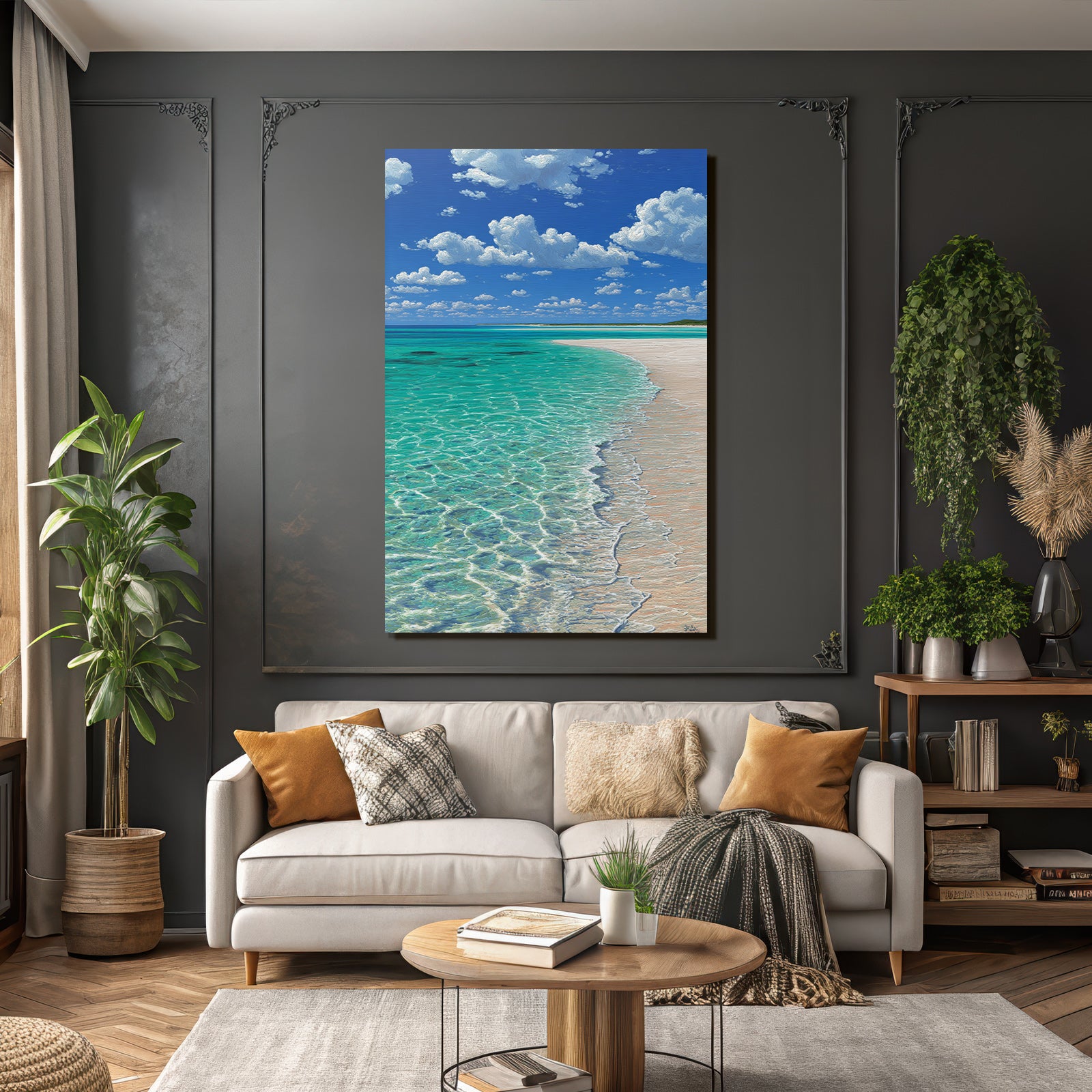 Strand Szene Turquoise Wasser Sandige Küste Blaür Himmel