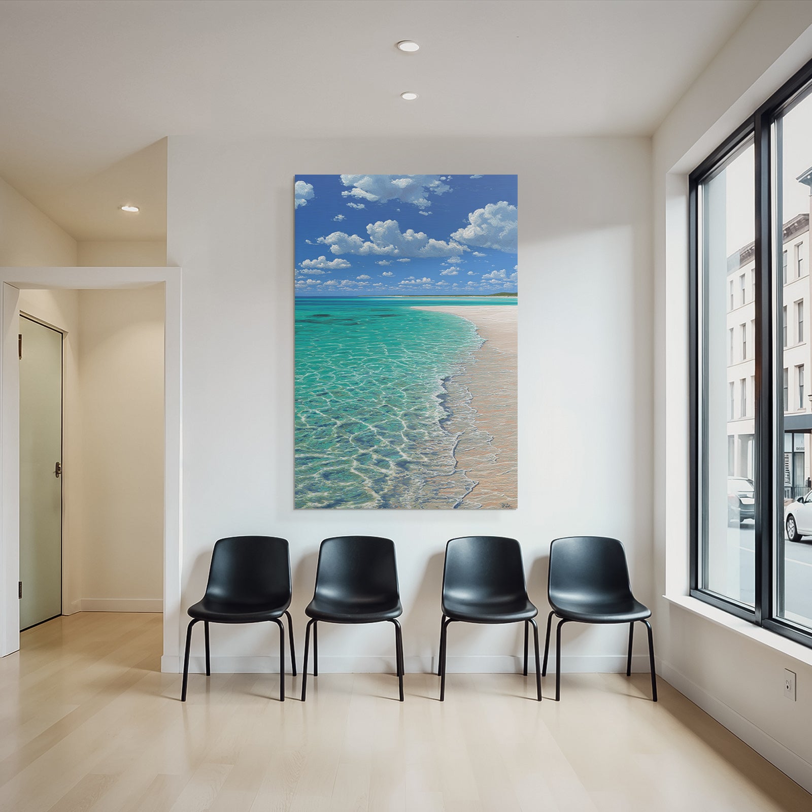 Strand Szene Turquoise Wasser Sandige Küste Blaür Himmel