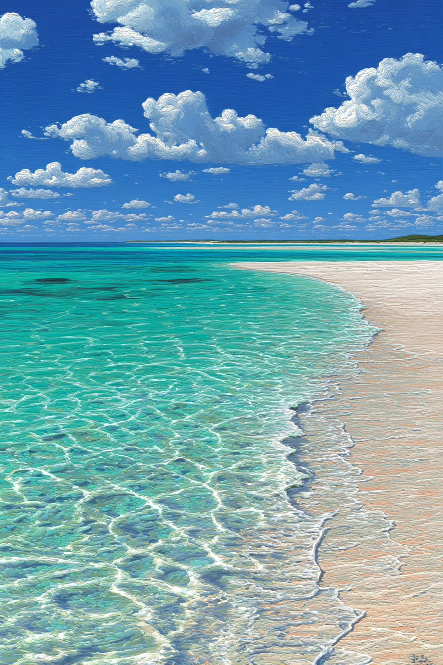 Strand Szene Turquoise Wasser Sandige Küste Blaür Himmel | Seen und Unterwasserwelten | Landschaften