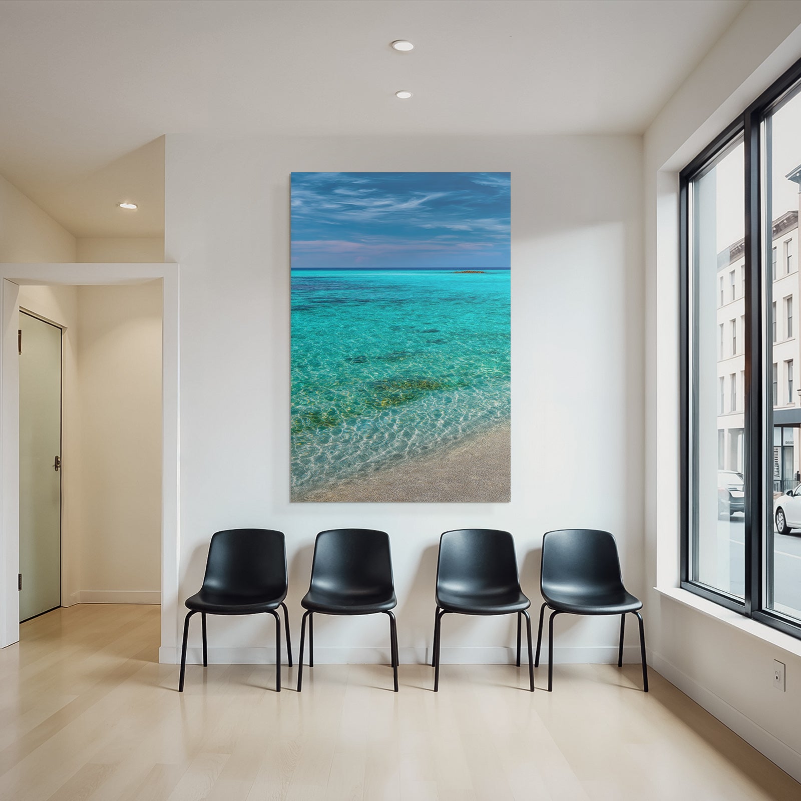 Traumhafte Strandlandschaft Mit Turqouisem Wasser Und Blaüm Himmel