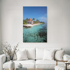 Tropischer Strand Mit Lagune Palmen Und Villen