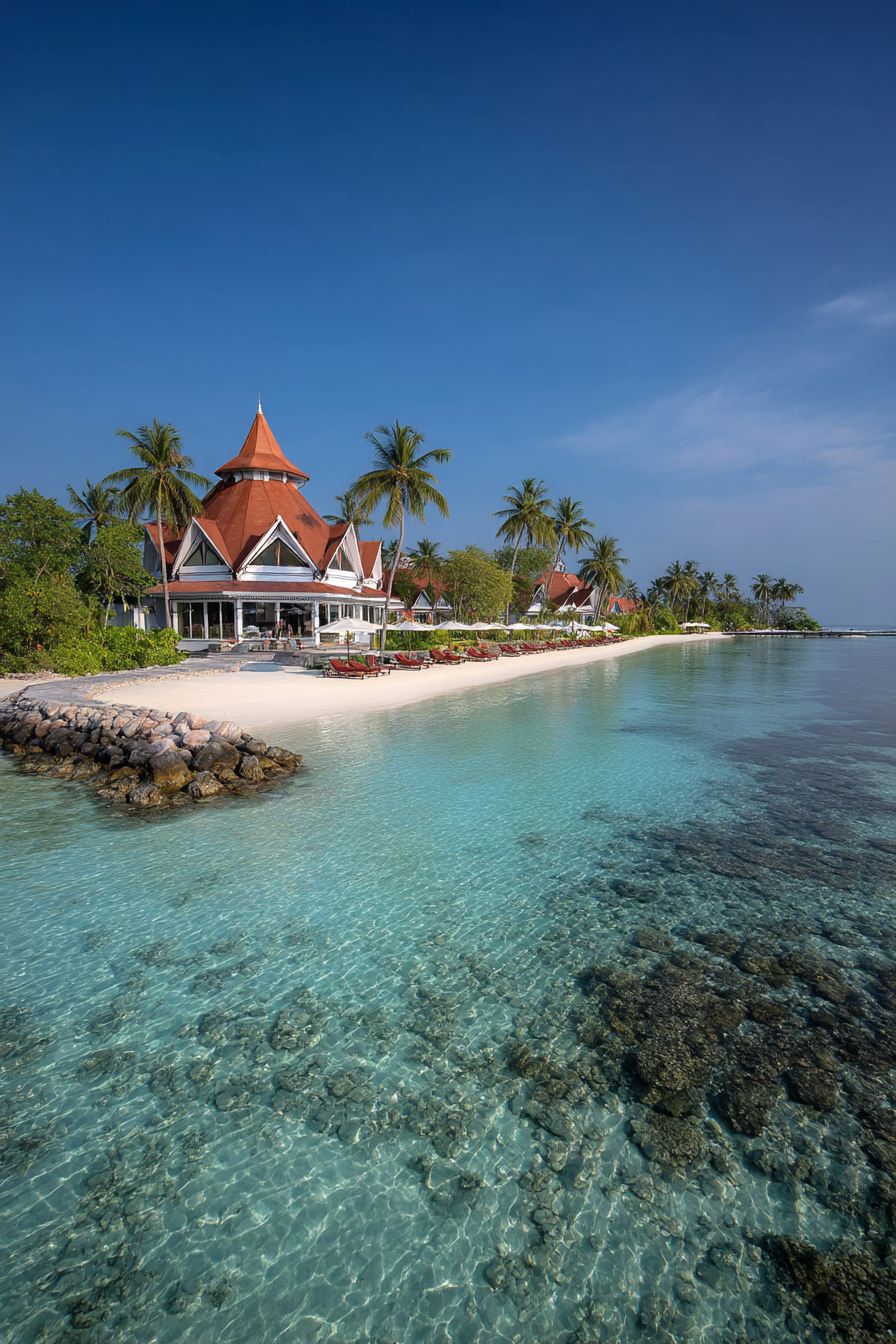 Tropischer Strand Mit Lagune Palmen Und Villen | Seen und Unterwasserwelten | Landschaften
