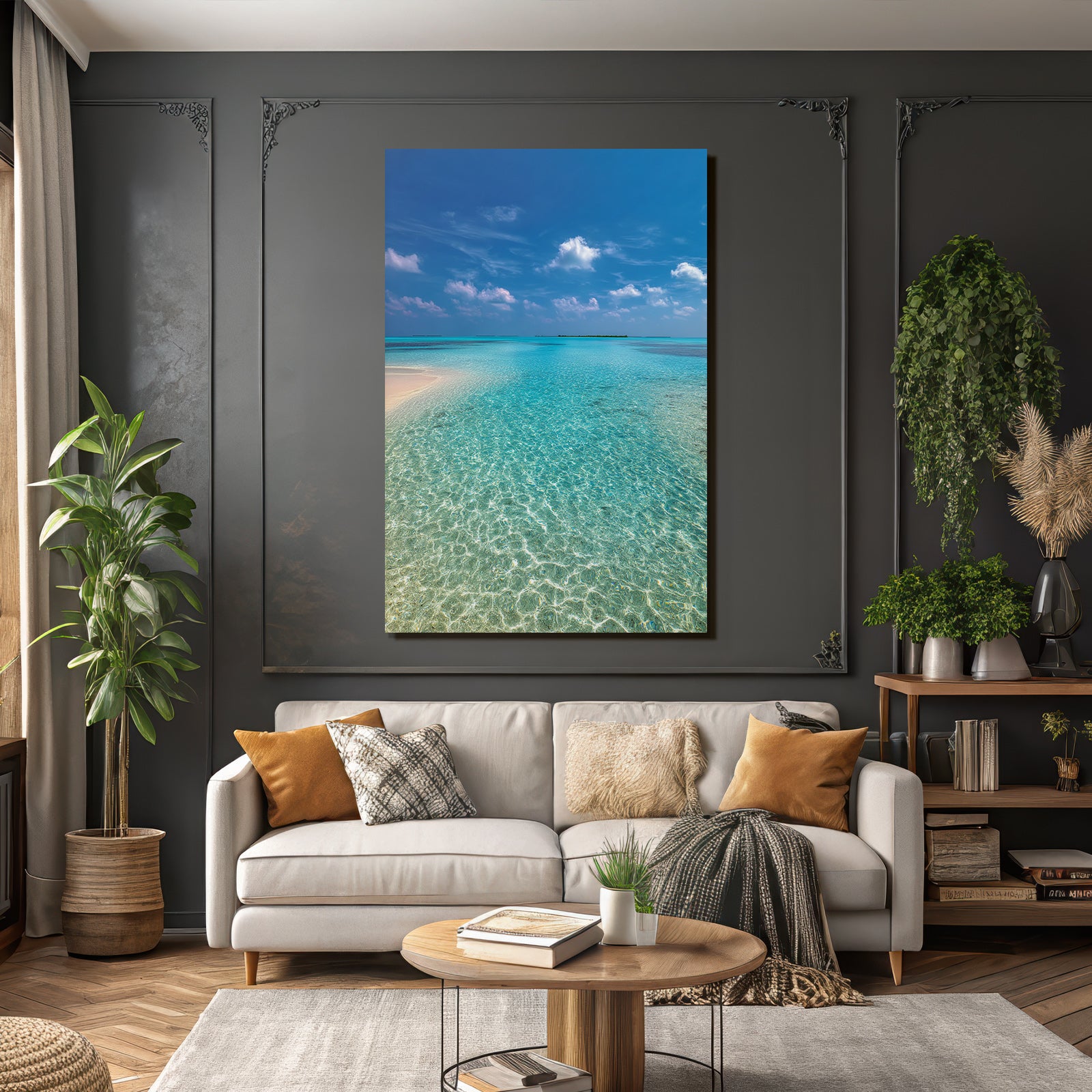 Tropischer Strand Mit Türkisfarbenem Wasser Und Blaüm Himmel