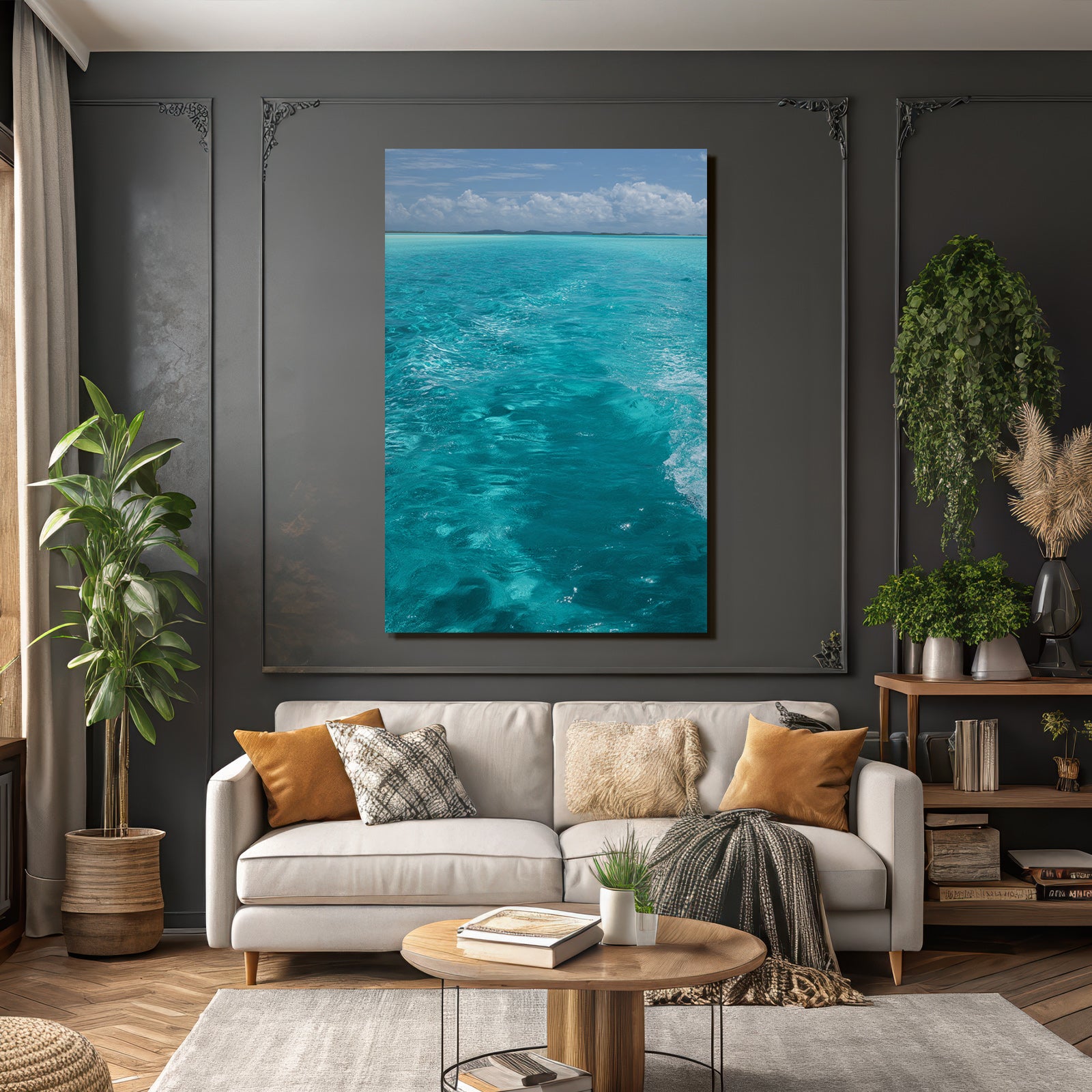 Turquoise Meer Küstliche Idylle Mit Inseln Unter Einem Wolkigen Himmel