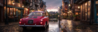 Cobblestone Street With Charming Buildings And Vintage Car Dusk | Seen und Unterwasserwelten | Landschaften