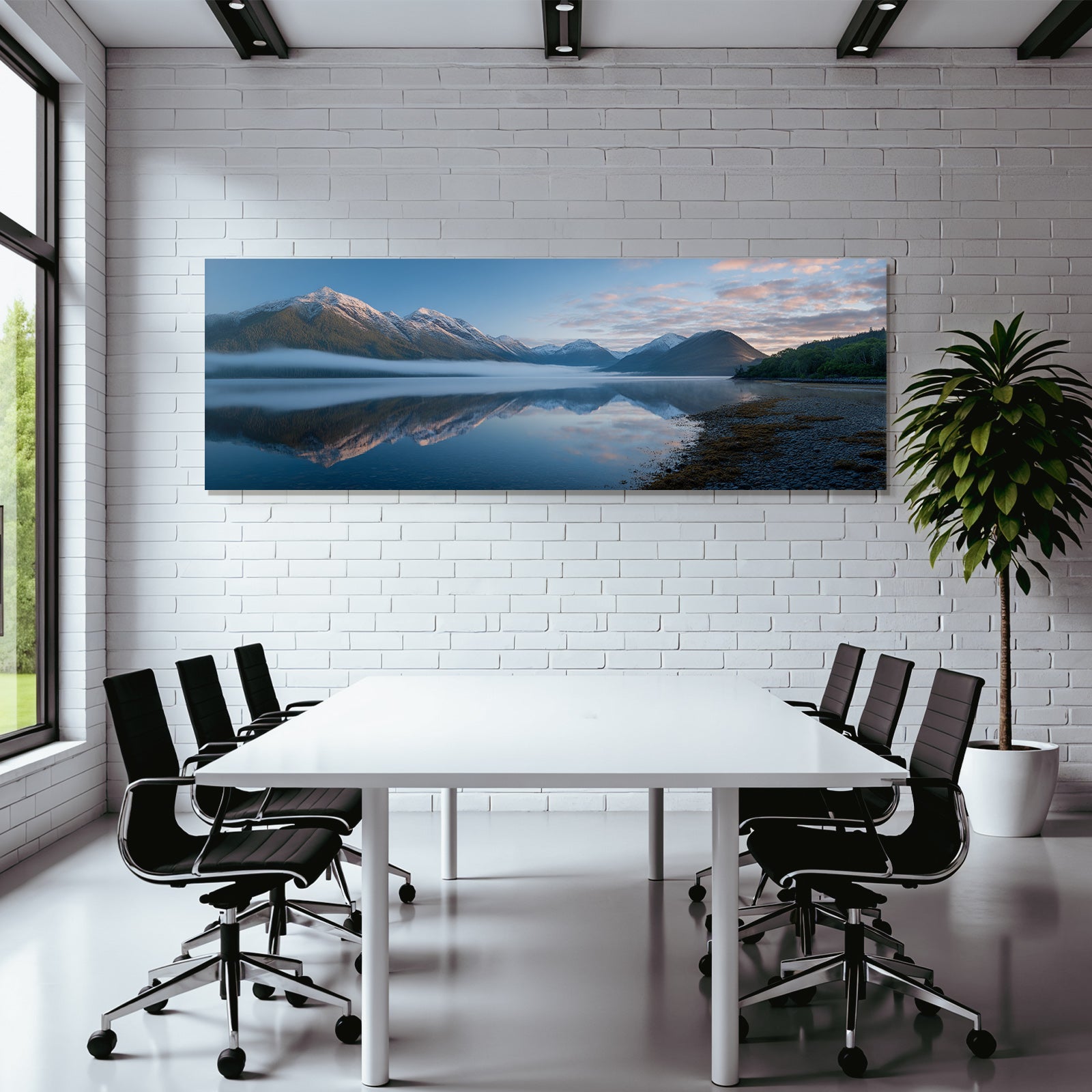 Friedliche Berglandschaft Reflexion Im Wasser Mit Nebel Dämmerung
