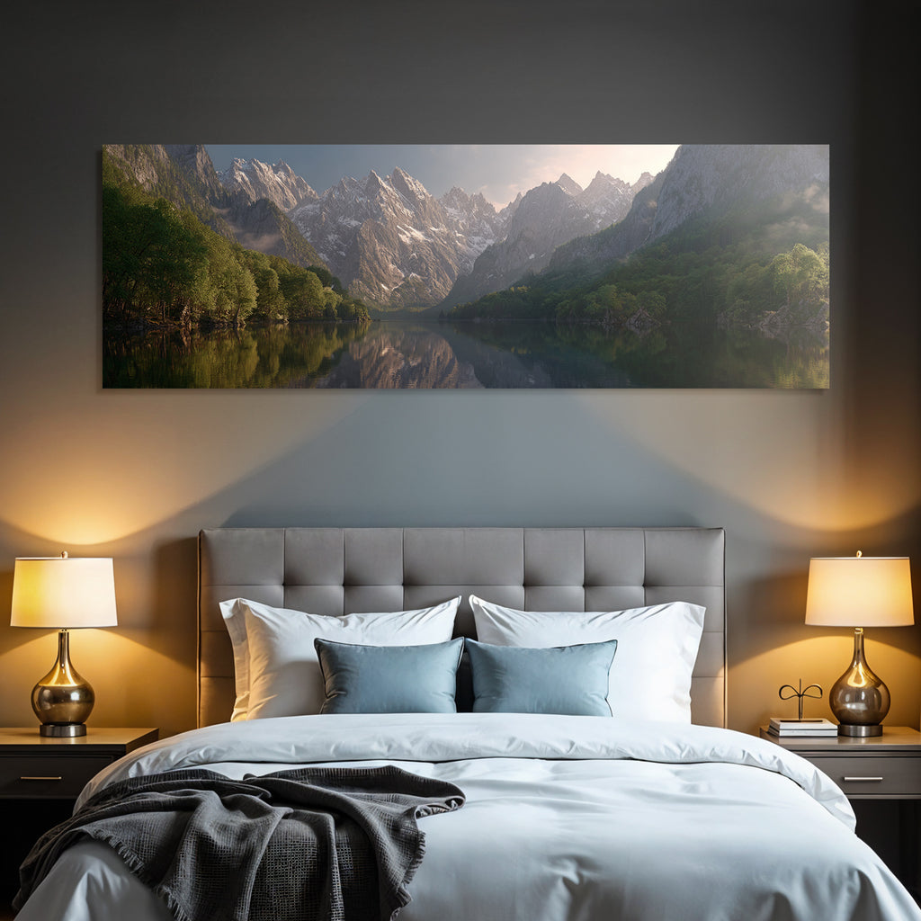 Friedliche Landschaft Mit Bergen Und See