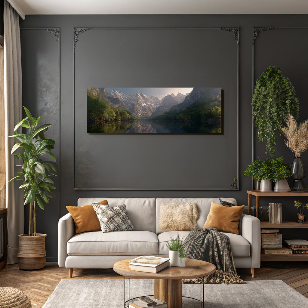 Friedliche Landschaft Mit Bergen Und See