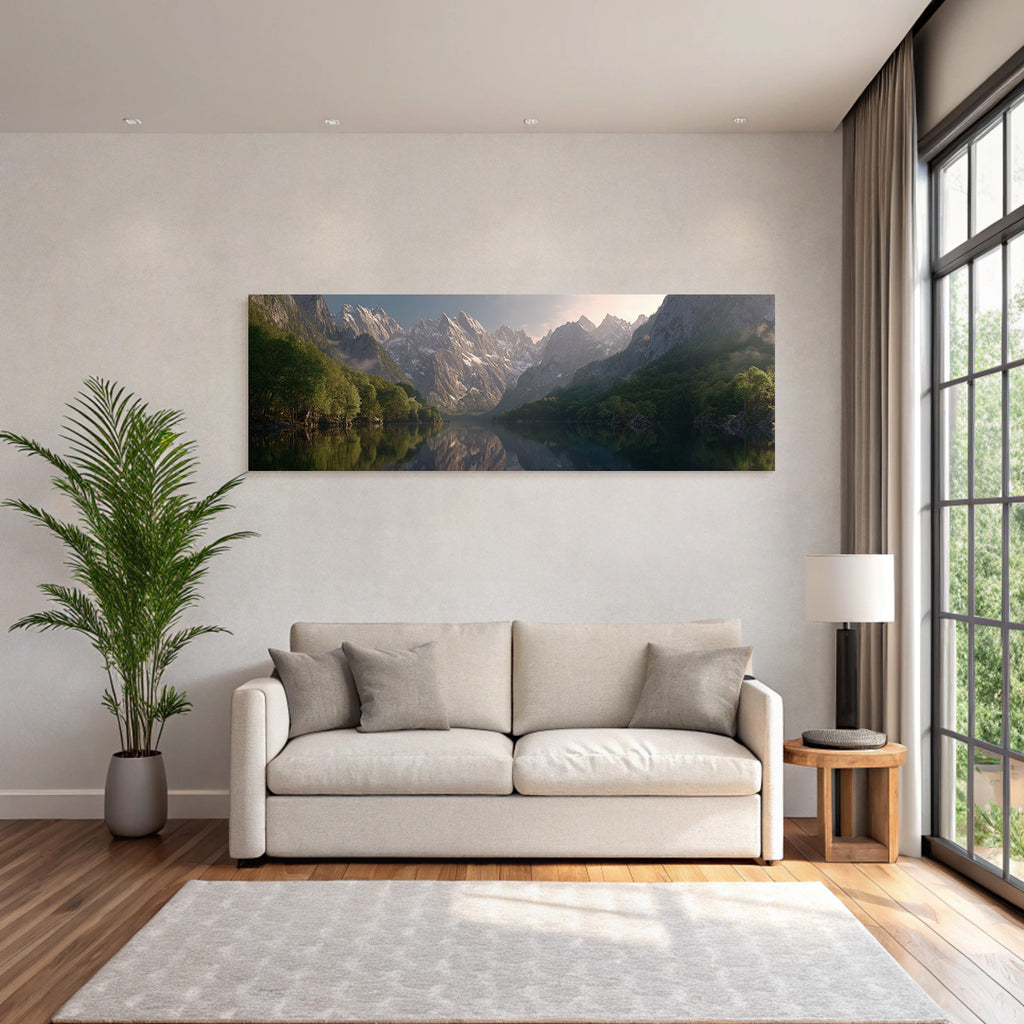 Friedliche Landschaft Mit Bergen Und See