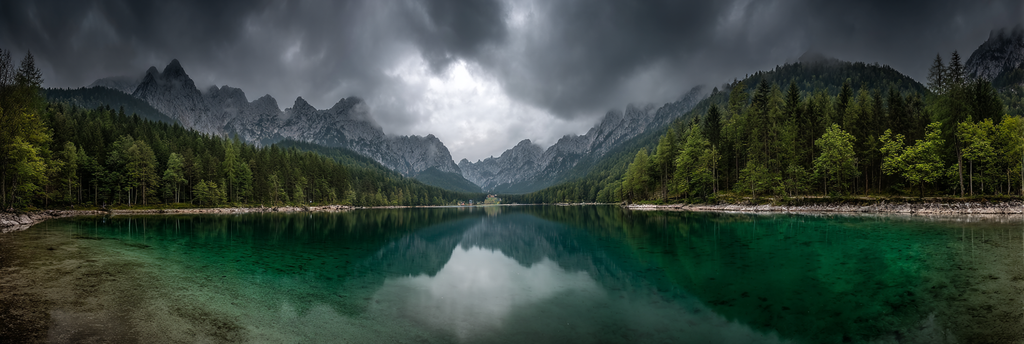Panoramablick Auf Den See Umgeben Von Bergen Und Wäldern | Seen und Unterwasserwelten | Landschaften