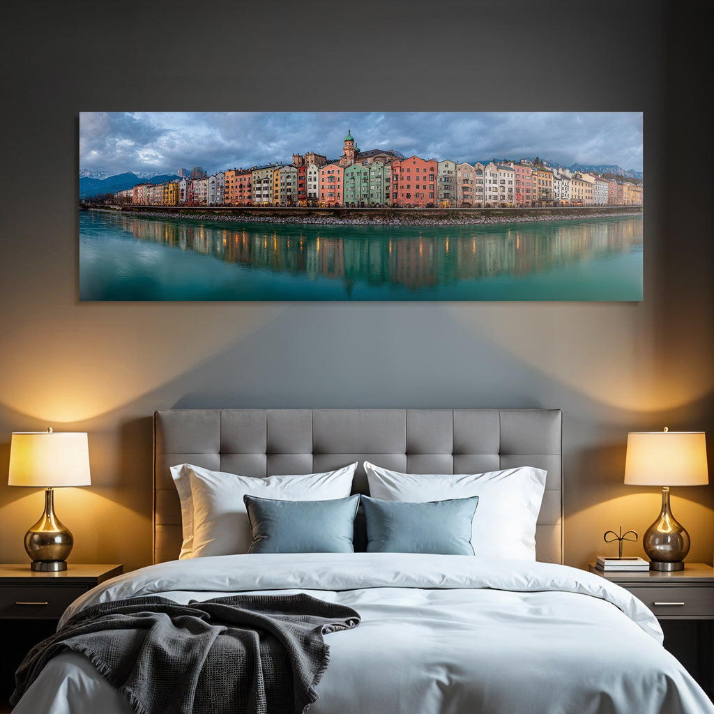 Riverside Cityscape Mountains Reflection Europaeisch