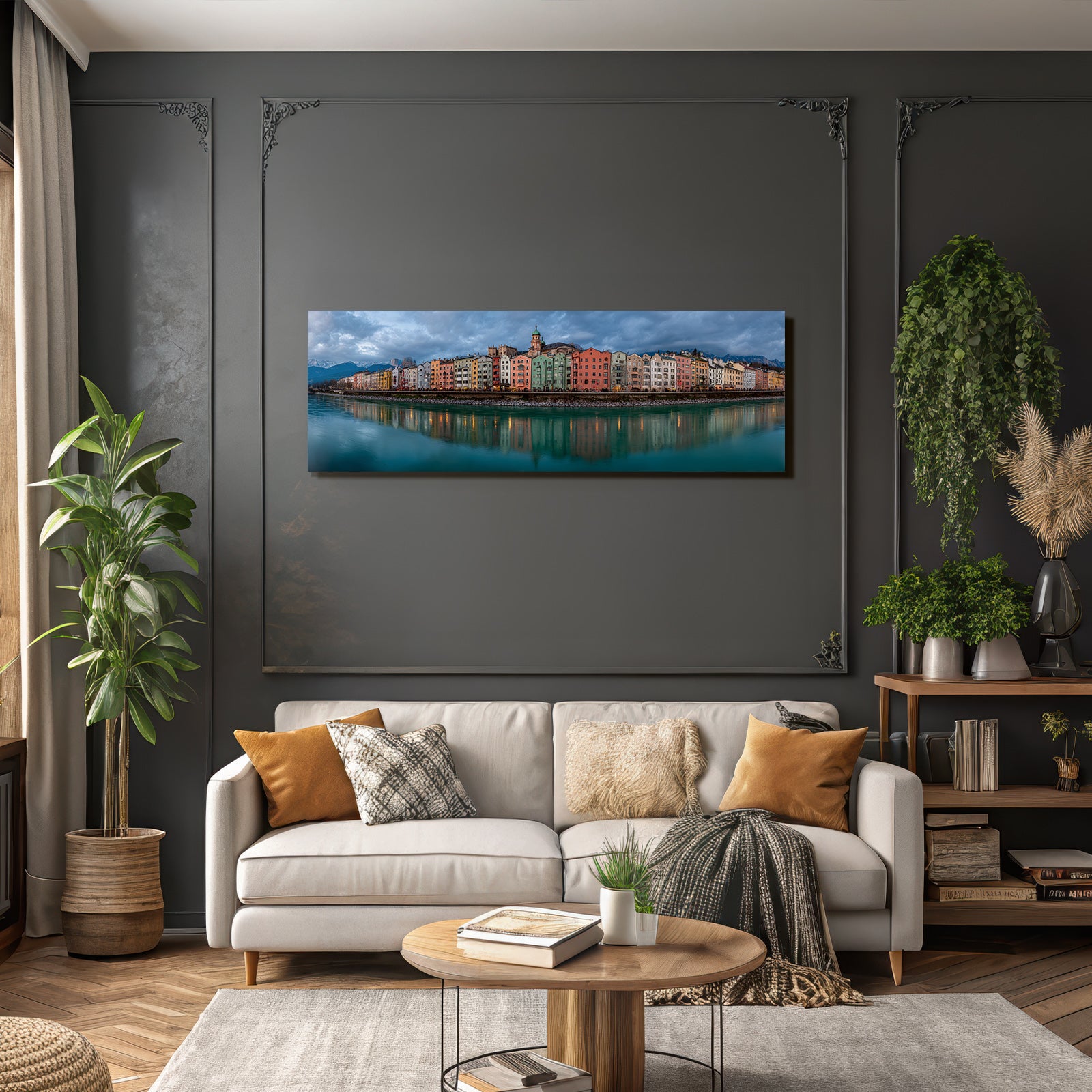 Riverside Cityscape Mountains Reflection Europaeisch