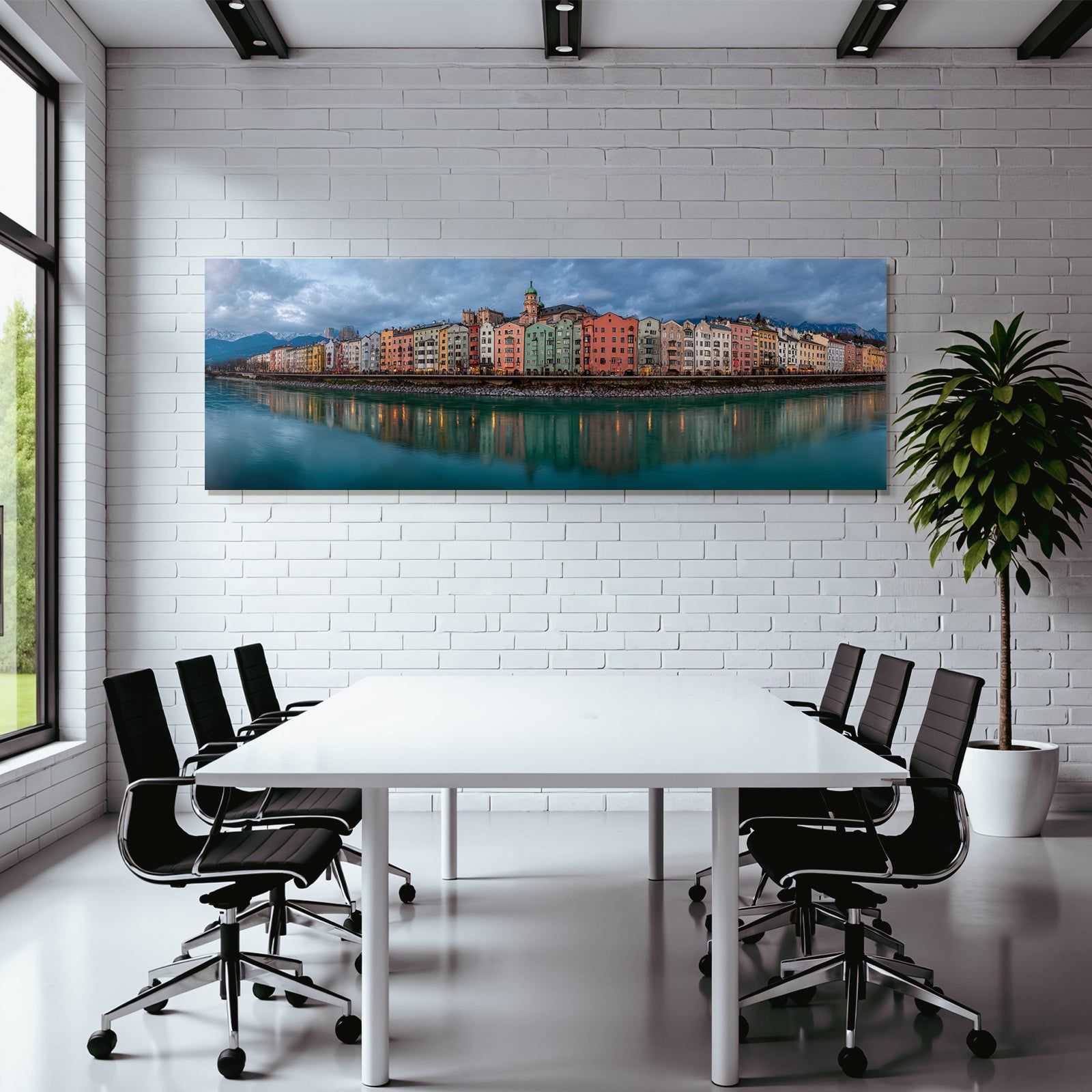 Riverside Cityscape Mountains Reflection Europaeisch
