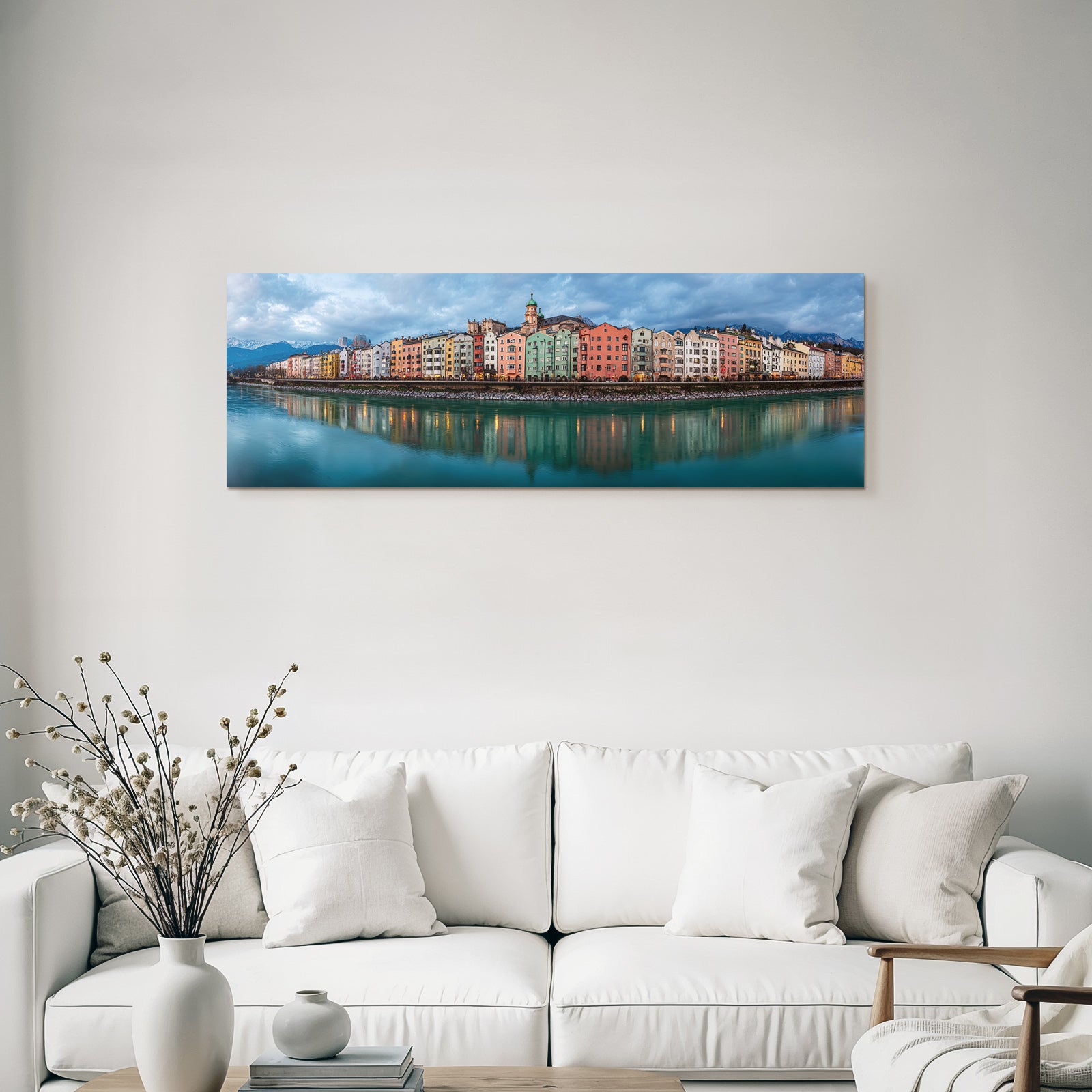 Riverside Cityscape Mountains Reflection Europaeisch
