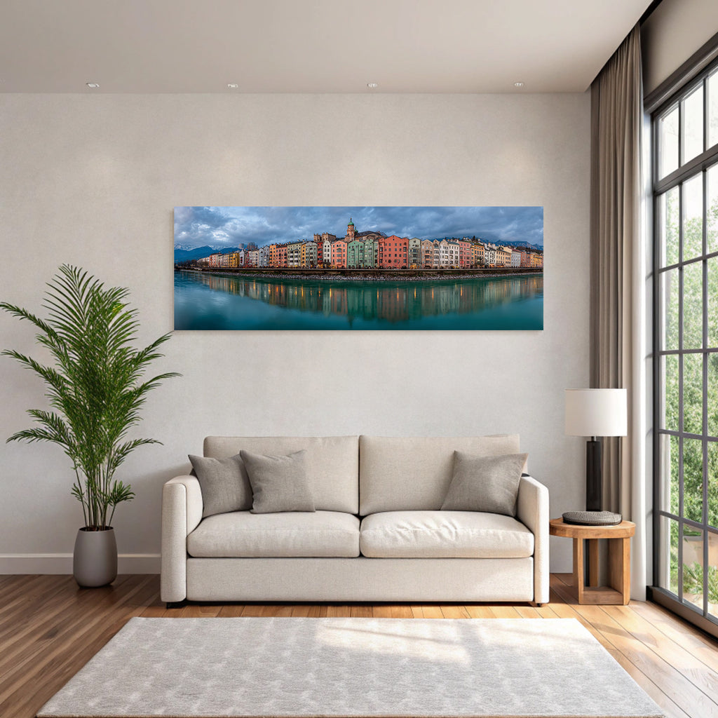 Riverside Cityscape Mountains Reflection Europaeisch