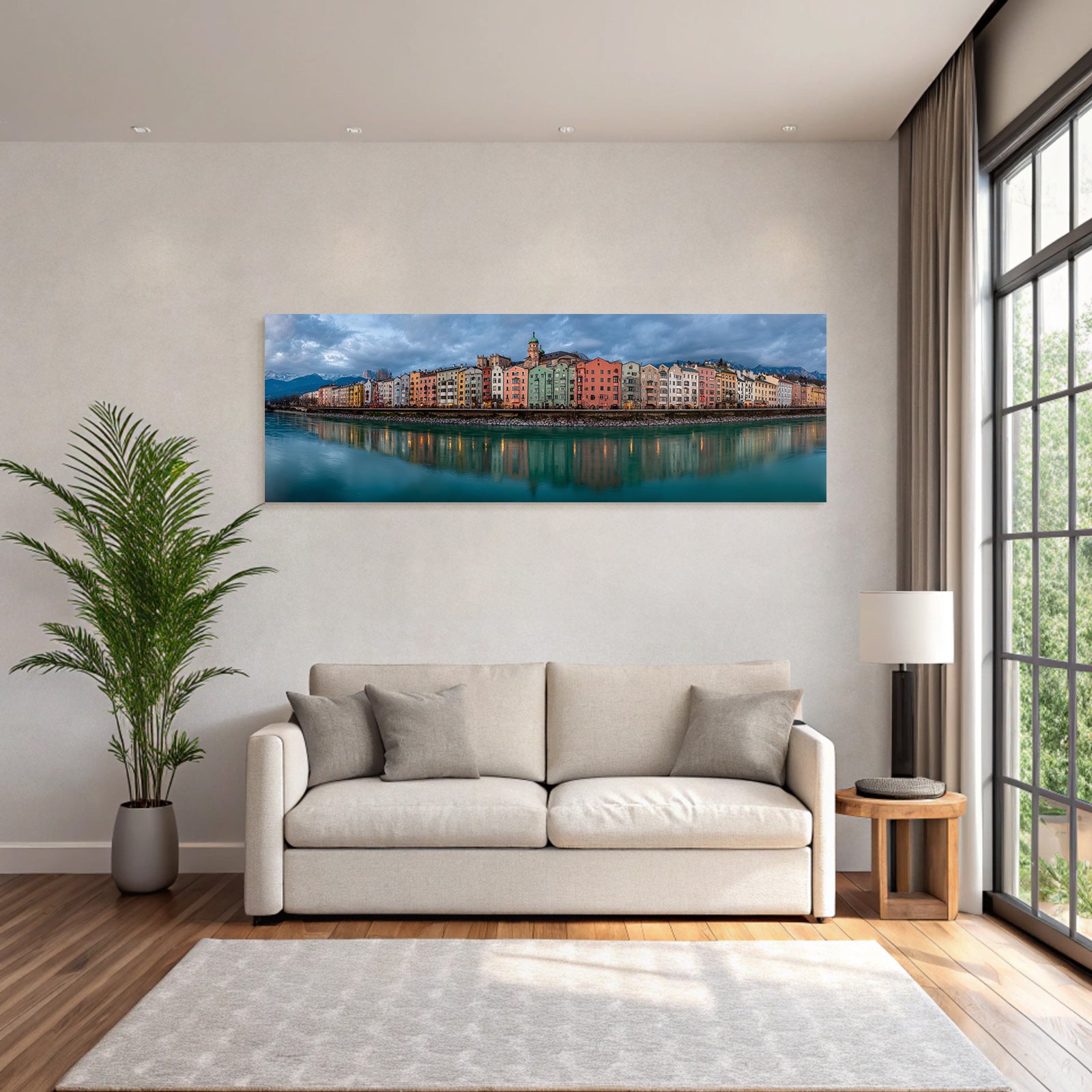 Riverside Cityscape Mountains Reflection Europaeisch