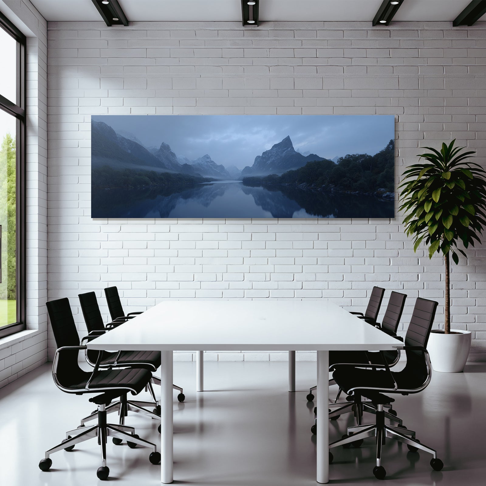 Ruhige Landschaft Mit Bergen Und Fluss Morgendämmerung