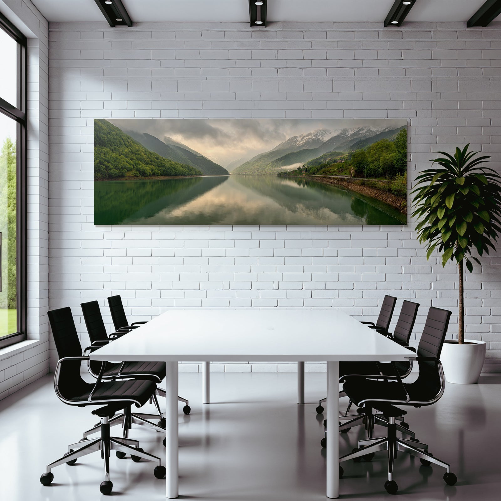 Ruhige Landschaft Mit Fluss Und Nebel Hügel Und Berge