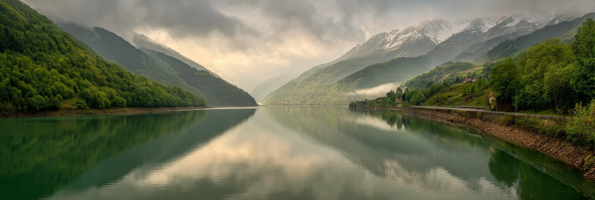 Ruhige Landschaft Mit Fluss Und Nebel Hügel Und Berge | Seen und Unterwasserwelten | Landschaften